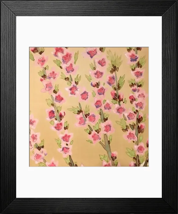Framed Print : Oriental floral watercolor design on a textured background Framed Print : Oriental floral watercolor design on a textured background