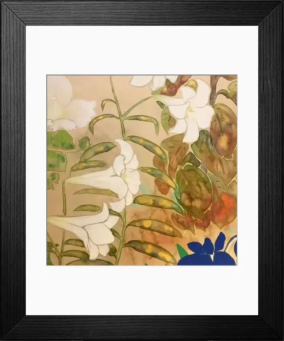 Framed Print : Oriental floral watercolor design on a textured background Framed Print : Oriental floral watercolor design on a textured background