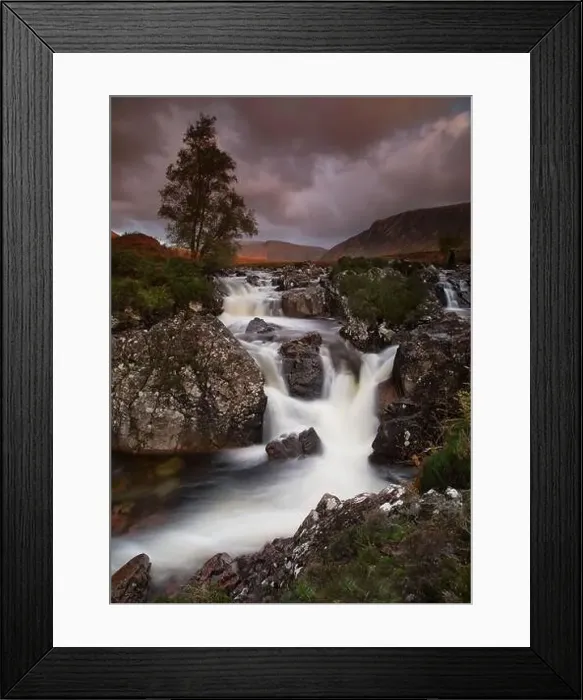 Framed Print : Glencoe valley and waterfall, highland, scotland Framed Print : Glencoe valley and waterfall, highland, scotland