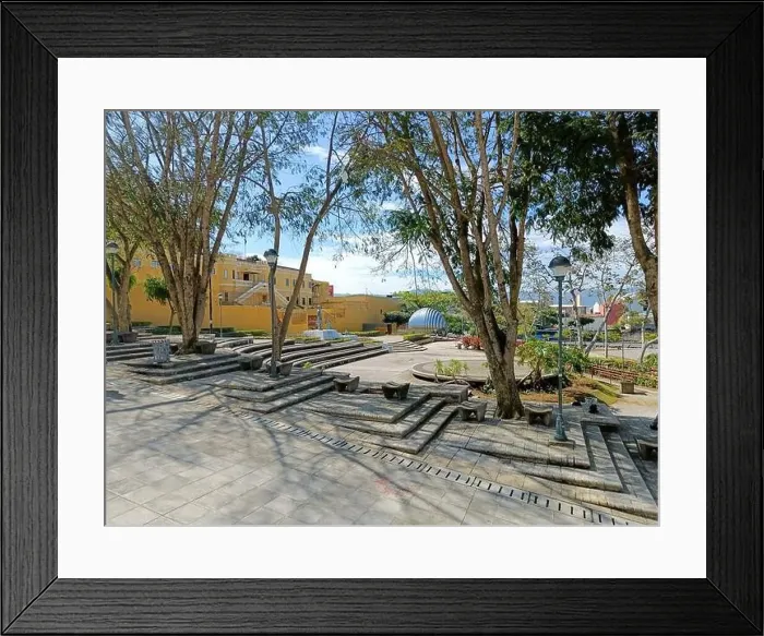 Framed Print : March 15 2023 - San Jose, Costa Rica in Central America: View of the outside of Plaza de la Democracia
