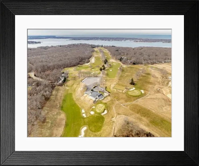 Framed Print : aerial view of winter day at Gardiners Bay Country Club in Shelter Island, NY Framed Print : aerial view of winter day at Gardiners Bay Country Club in Shelter Island, NY