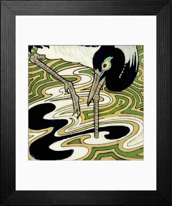 Framed Print : Digital oriental crane design on a textured background Framed Print : Digital oriental crane design on a textured background