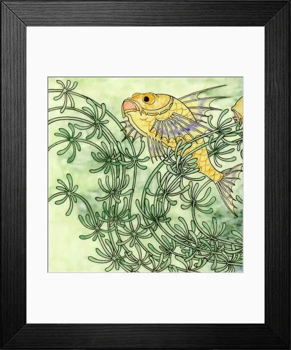 Framed Print : Beautiful fish swimming among aquatic plants. Digital Sea life design on a textured background Framed Print : Beautiful fish swimming among aquatic plants. Digital Sea life design on a textured background
