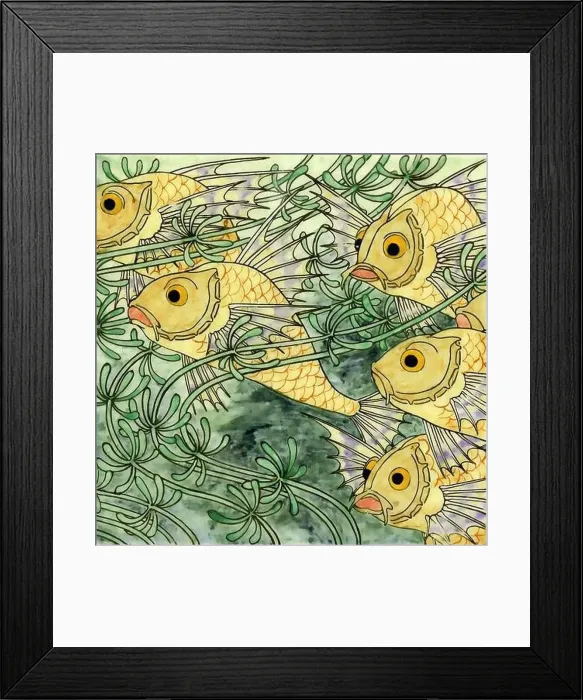 Framed Print : Beautiful fish swimming among aquatic plants. Digital Sea life design on a textured background Framed Print : Beautiful fish swimming among aquatic plants. Digital Sea life design on a textured background