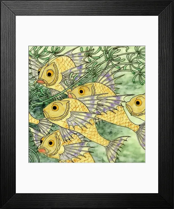 Framed Print : Beautiful fish swimming among aquatic plants. Digital Sea life design on a textured background Framed Print : Beautiful fish swimming among aquatic plants. Digital Sea life design on a textured background