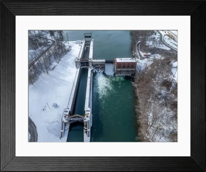 Framed Print : Winter aerial Image of the Erie Canal Locks found in Seneca Falls, NY, between Seneca Lake and Cayuga Lake Framed Print : Winter aerial Image of the Erie Canal Locks found in Seneca Falls, NY, between Seneca Lake and Cayuga Lake