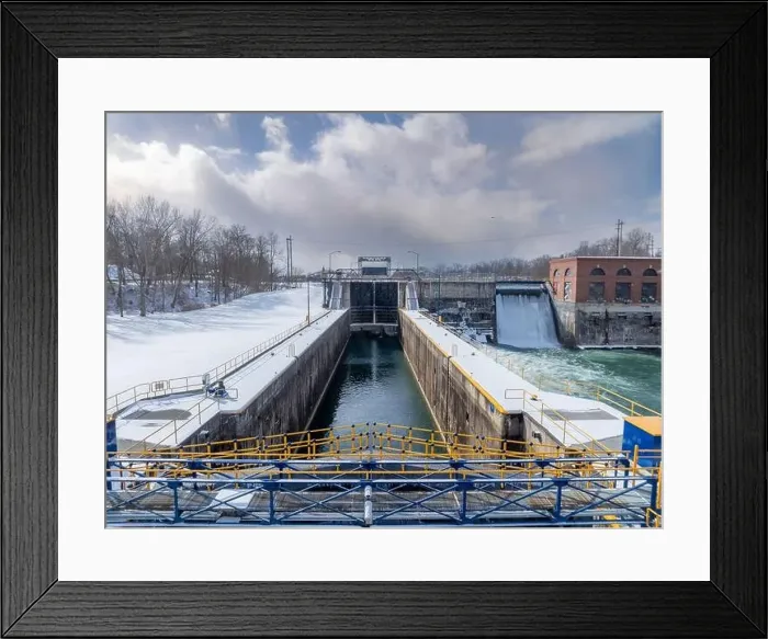 Framed Print : Winter aerial Image of the Erie Canal Locks found in Seneca Falls, NY, between Seneca Lake and Cayuga Lake Framed Print : Winter aerial Image of the Erie Canal Locks found in Seneca Falls, NY, between Seneca Lake and Cayuga Lake