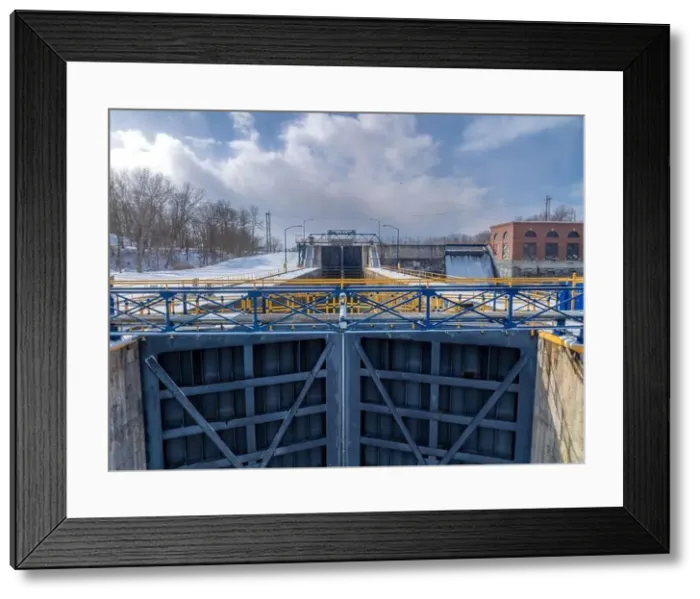 Framed Print : Winter aerial Image of the Erie Canal Locks found in Seneca Falls, NY, between Seneca Lake and Cayuga Lake