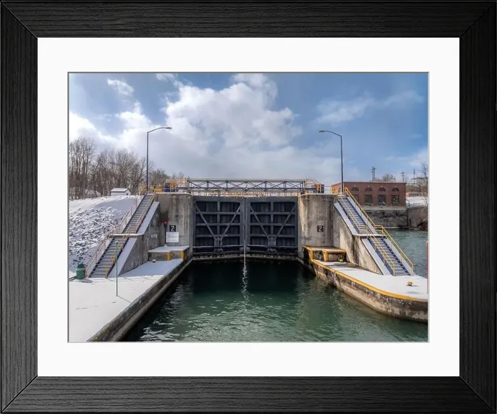 Framed Print : Winter aerial Image of the Erie Canal Locks found in Seneca Falls, NY, between Seneca Lake and Cayuga Lake Framed Print : Winter aerial Image of the Erie Canal Locks found in Seneca Falls, NY, between Seneca Lake and Cayuga Lake