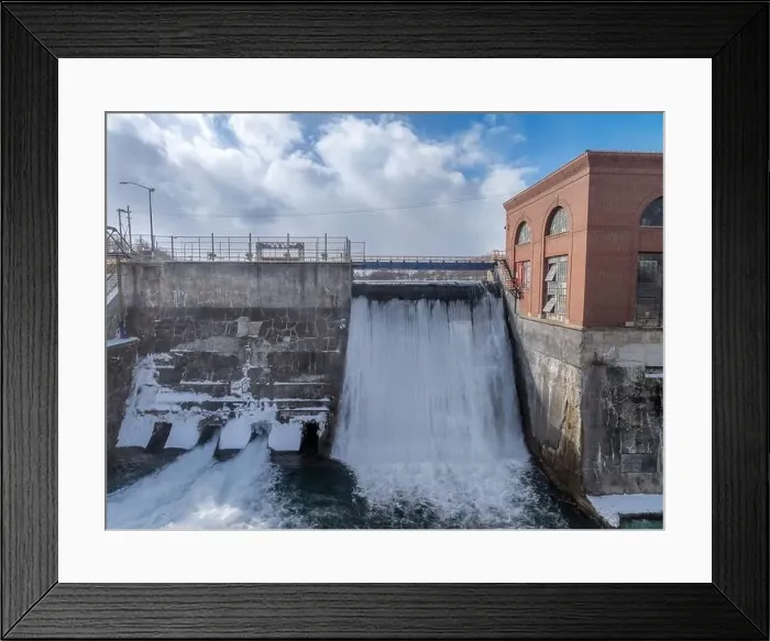 Framed Print : Winter aerial Image of the Erie Canal Locks found in Seneca Falls, NY, between Seneca Lake and Cayuga Lake