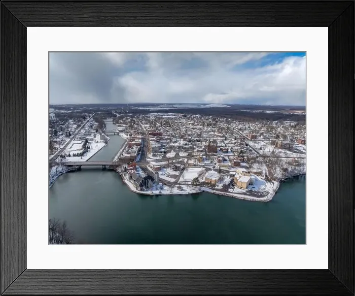 Framed Print : Winter aerial Image of Seneca Falls, NY on a cloudy afternoon Framed Print : Winter aerial Image of Seneca Falls, NY on a cloudy afternoon