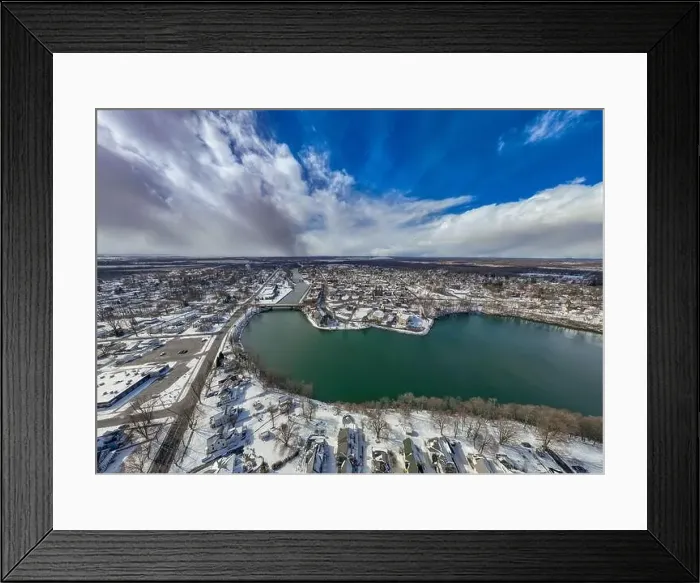 Framed Print : Winter aerial Image of Seneca Falls, NY on a cloudy afternoon Framed Print : Winter aerial Image of Seneca Falls, NY on a cloudy afternoon