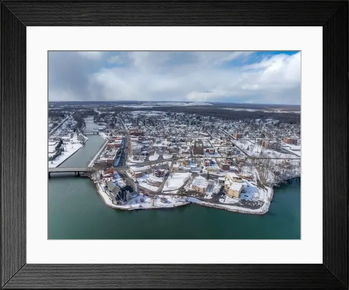 Framed Print : Winter aerial Image of Seneca Falls, NY on a cloudy afternoon Framed Print : Winter aerial Image of Seneca Falls, NY on a cloudy afternoon