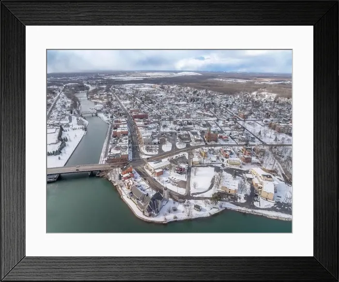 Framed Print : Winter aerial Image of Seneca Falls, NY on a cloudy afternoon Framed Print : Winter aerial Image of Seneca Falls, NY on a cloudy afternoon