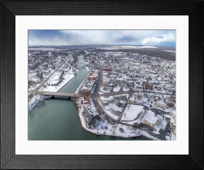 Framed Print : Winter aerial Image of Seneca Falls, NY on a cloudy afternoon Framed Print : Winter aerial Image of Seneca Falls, NY on a cloudy afternoon