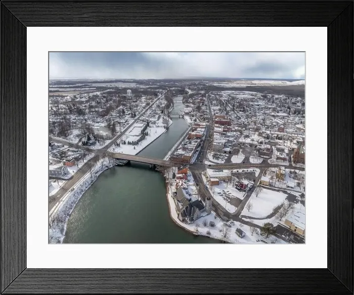 Framed Print : Winter aerial Image of Seneca Falls, NY on a cloudy afternoon Framed Print : Winter aerial Image of Seneca Falls, NY on a cloudy afternoon