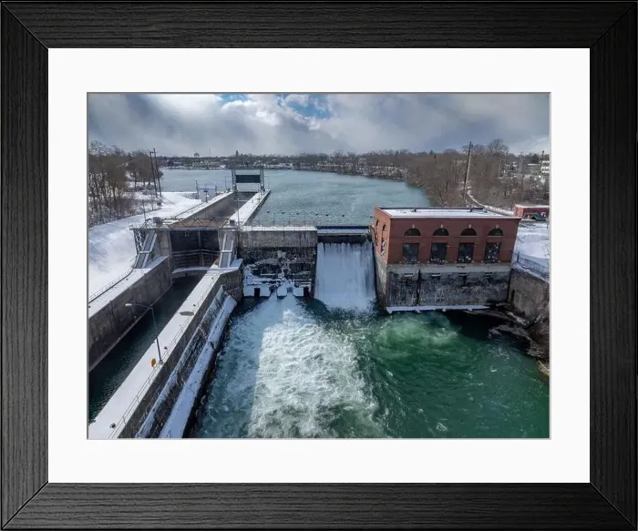 Framed Print : Winter aerial Image of the Erie Canal Locks found in Seneca Falls, NY, between Seneca Lake and Cayuga Lake Framed Print : Winter aerial Image of the Erie Canal Locks found in Seneca Falls, NY, between Seneca Lake and Cayuga Lake