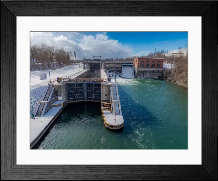 Framed Print : Winter aerial Image of the Erie Canal Locks found in Seneca Falls, NY, between Seneca Lake and Cayuga Lake Framed Print : Winter aerial Image of the Erie Canal Locks found in Seneca Falls, NY, between Seneca Lake and Cayuga Lake