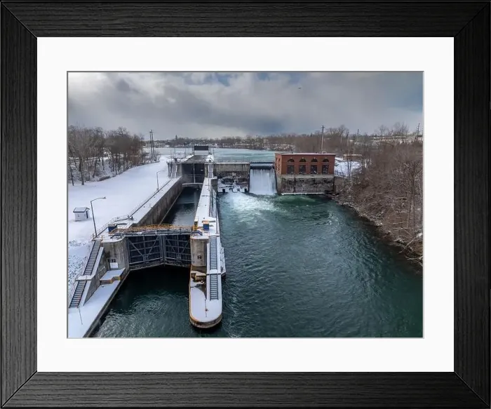 Framed Print : Winter aerial Image of the Erie Canal Locks found in Seneca Falls, NY, between Seneca Lake and Cayuga Lake Framed Print : Winter aerial Image of the Erie Canal Locks found in Seneca Falls, NY, between Seneca Lake and Cayuga Lake