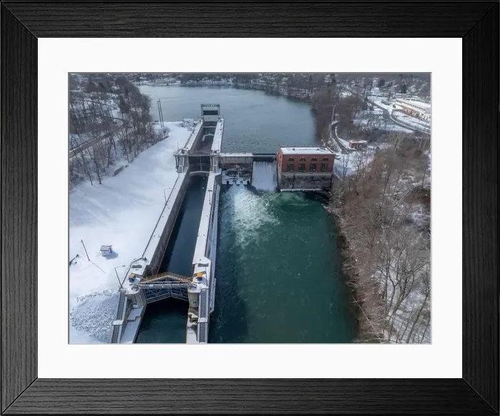 Framed Print : Winter aerial Image of the Erie Canal Locks found in Seneca Falls, NY, between Seneca Lake and Cayuga Lake Framed Print : Winter aerial Image of the Erie Canal Locks found in Seneca Falls, NY, between Seneca Lake and Cayuga Lake