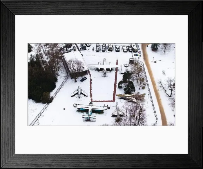 Framed Print : Aerial view of snow-clad tanks