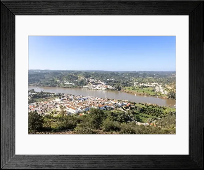 Framed Print : Aerial drone view of Sanlucar de Guadiana village in Huelva Framed Print : Aerial drone view of Sanlucar de Guadiana village in Huelva