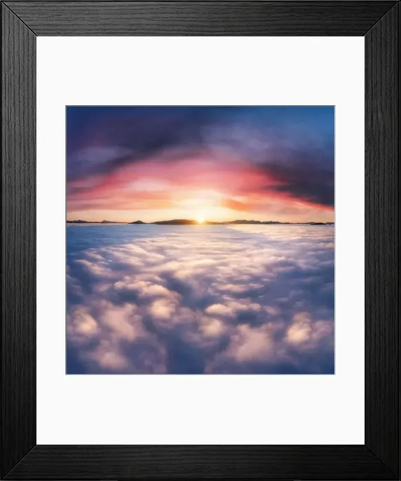 Framed Print : Thick clouds in the mountains at dawn. Beautiful aerial landscape with thick fog against dramatic sunset sky Framed Print : Thick clouds in the mountains at dawn. Beautiful aerial landscape with thick fog against dramatic sunset sky