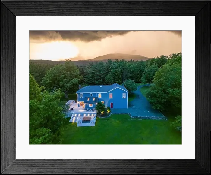 Framed Print : Elevated view drone photography of a Vacation Home at Kaaterskill Falls a two-stage waterfall on Spruce Creek in Framed Print : Elevated view drone photography of a Vacation Home at Kaaterskill Falls a two-stage waterfall on Spruce Creek in