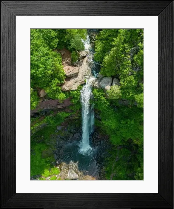 Framed Print : Elevated view drone photography of Kaaterskill Falls a two-stage waterfall on Spruce Creek in the eastern Catskill Framed Print : Elevated view drone photography of Kaaterskill Falls a two-stage waterfall on Spruce Creek in the eastern Catskill