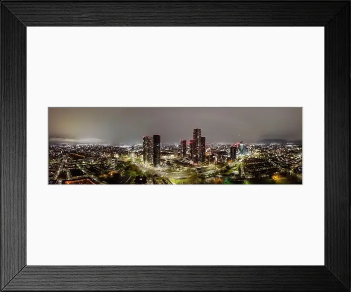 Framed Print : Aerial of Deansgate Square Manchester UK in the blue zone just before sunrise Framed Print : Aerial of Deansgate Square Manchester UK in the blue zone just before sunrise