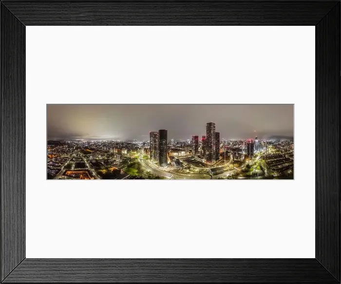 Framed Print : Aerial of Deansgate Square Manchester UK in the blue zone just before sunrise Framed Print : Aerial of Deansgate Square Manchester UK in the blue zone just before sunrise