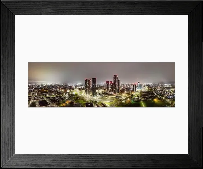 Framed Print : Aerial of Deansgate Square Manchester UK in the blue zone just before sunrise Framed Print : Aerial of Deansgate Square Manchester UK in the blue zone just before sunrise