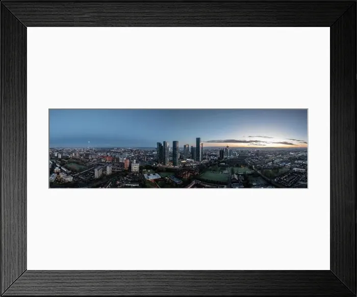 Framed Print : Aerial of Deansgate Square Manchester UK in the blue zone just before sunrise Framed Print : Aerial of Deansgate Square Manchester UK in the blue zone just before sunrise
