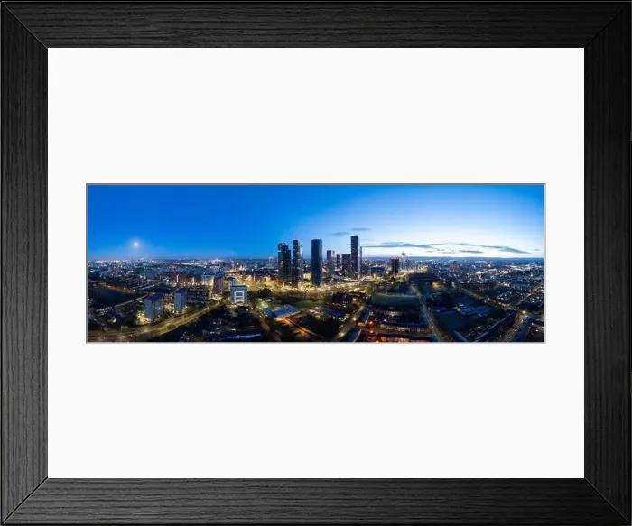 Framed Print : Aerial of Deansgate Square Manchester UK in the blue zone just before sunrise Framed Print : Aerial of Deansgate Square Manchester UK in the blue zone just before sunrise