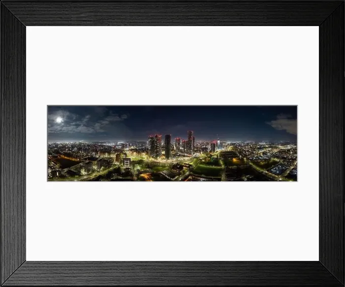 Framed Print : Aerial of Deansgate Square Manchester UK in the blue zone just before sunrise Framed Print : Aerial of Deansgate Square Manchester UK in the blue zone just before sunrise