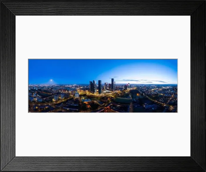Framed Print : Aerial of Deansgate Square Manchester UK in the blue zone just before sunrise Framed Print : Aerial of Deansgate Square Manchester UK in the blue zone just before sunrise