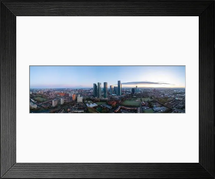 Framed Print : Aerial of Deansgate Square Manchester UK in the blue zone just before sunrise Framed Print : Aerial of Deansgate Square Manchester UK in the blue zone just before sunrise