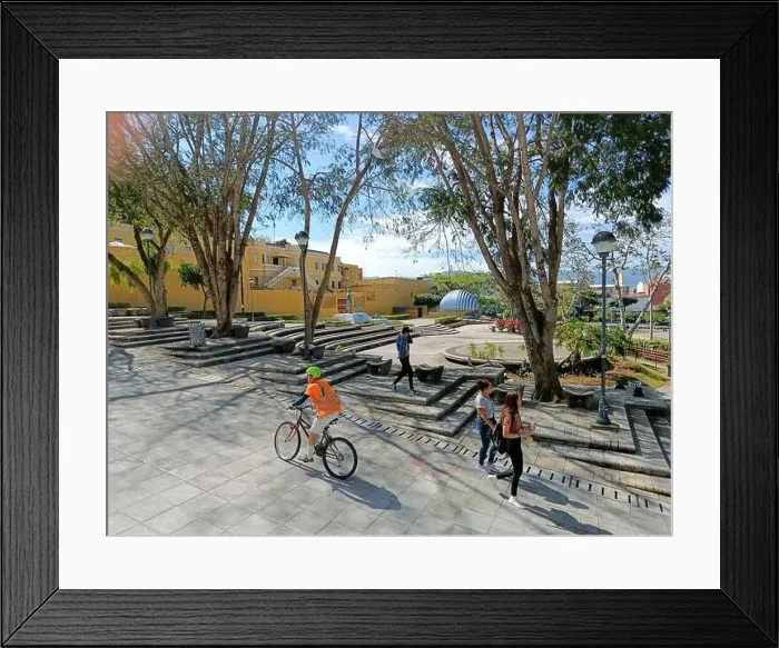 Framed Print : March 15 2023 - San Jose, Costa Rica in Central America: View of the outside of Plaza de la Democracia