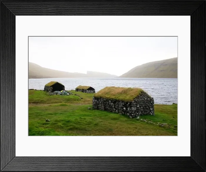 Framed Print : Traditional houses in a scenic landscape, Faroe islands Framed Print : Traditional houses in a scenic landscape, Faroe islands