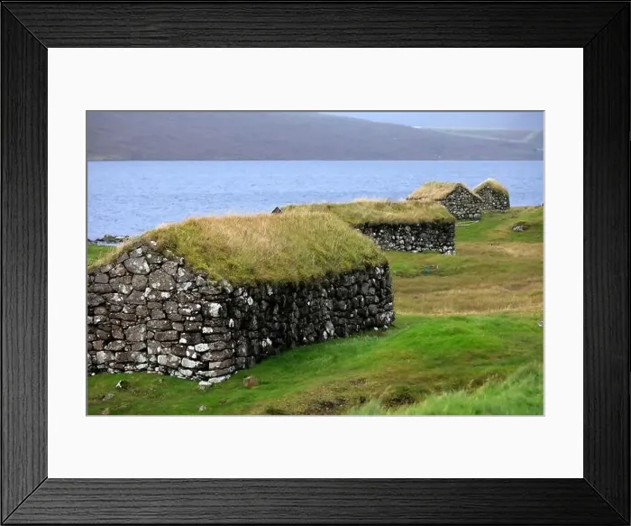 Framed Print : Traditional houses in a scenic landscape, Faroe islands Framed Print : Traditional houses in a scenic landscape, Faroe islands