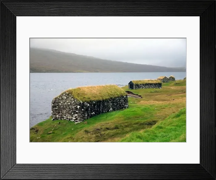 Framed Print : Traditional houses in a scenic landscape, Faroe islands Framed Print : Traditional houses in a scenic landscape, Faroe islands