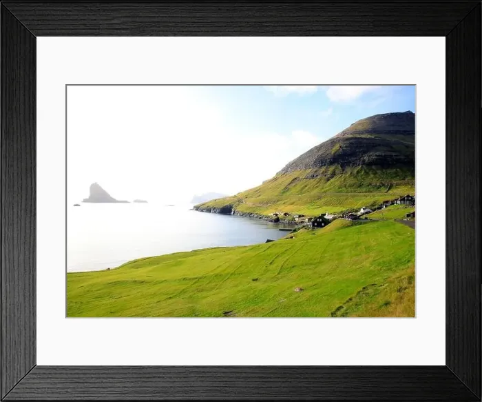 Framed Print : Traditional houses in a scenic landscape, Faroe islands Framed Print : Traditional houses in a scenic landscape, Faroe islands