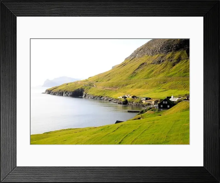 Framed Print : Traditional houses in a scenic landscape, Faroe islands Framed Print : Traditional houses in a scenic landscape, Faroe islands