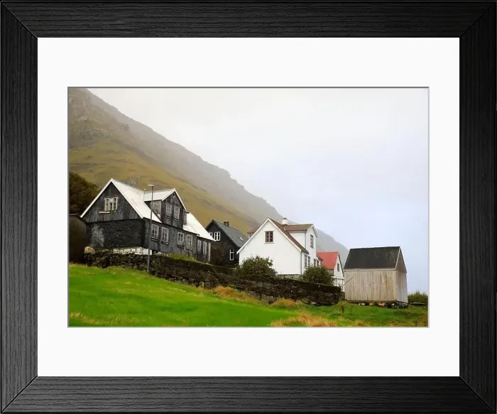Framed Print : Traditional houses in a scenic landscape, Faroe islands Framed Print : Traditional houses in a scenic landscape, Faroe islands