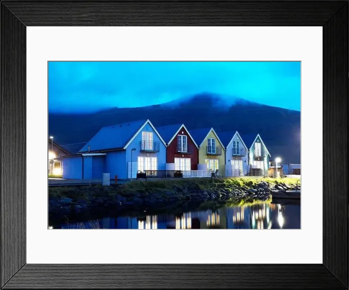 Framed Print : Traditional houses in a scenic landscape, Faroe islands