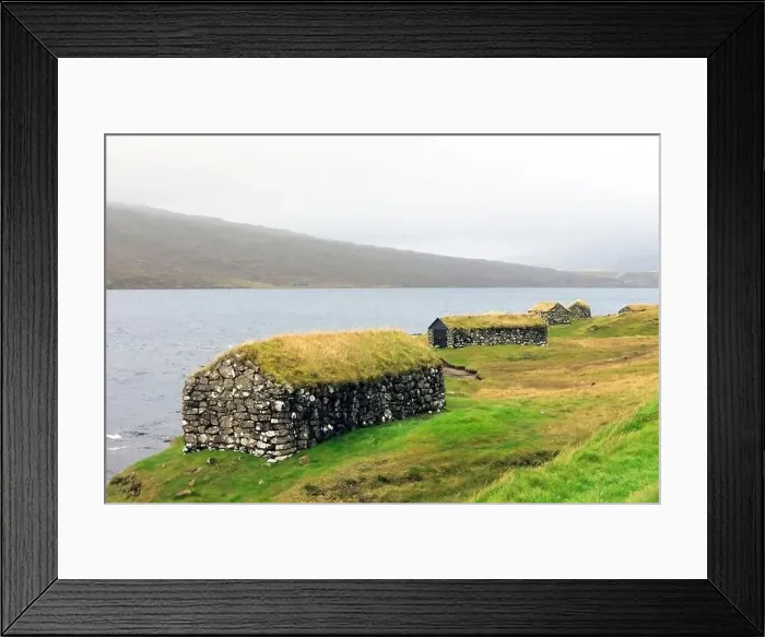 Framed Print : Traditional houses in a scenic landscape, Faroe islands Framed Print : Traditional houses in a scenic landscape, Faroe islands