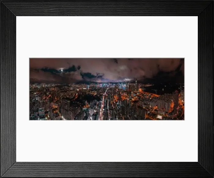 Framed Print : Aerial night view of the Kowloon area in Hong Kong during full moon Framed Print : Aerial night view of the Kowloon area in Hong Kong during full moon
