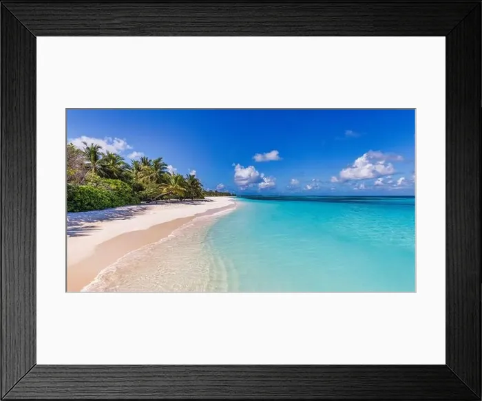 Framed Print : Beach nature concept. Palm beach in tropical idyllic paradise island