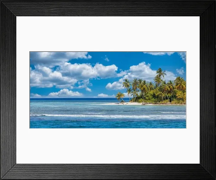 Framed Print : Beach nature concept. Palm beach in tropical idyllic paradise island Framed Print : Beach nature concept. Palm beach in tropical idyllic paradise island