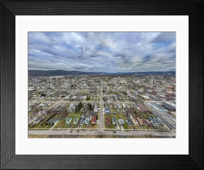 Framed Print : Sayre, PA, USA - 03-03-2024 - Cloudy winter aerial image of the downtown area in the City of Sayre, PA Framed Print : Sayre, PA, USA - 03-03-2024 - Cloudy winter aerial image of the downtown area in the City of Sayre, PA